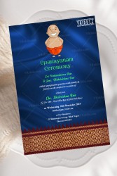 Blue Theme Invitation Card For Upanayanam Ceremony With An Endearing Boy In Dhoti