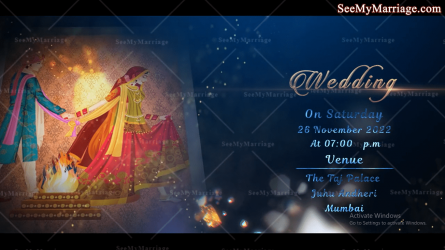 A Blue Theme Cinematic Sparkling Universe Theme Wedding Invitation Video With Grand Paintings Of All Ceremonies