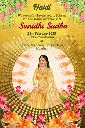 Colorful Caricature Theme Wedding Haldi Ceremony Invitation Card With Lotus Flower And Marigold Hanging, Haldi Girls Hands