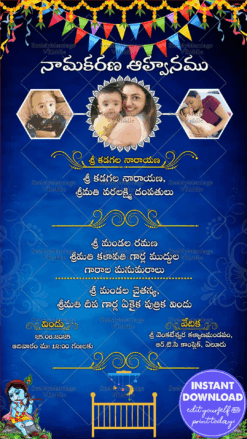 Blue Namakarana Naming Ceremony Invitation Card Photos And Paper Banners