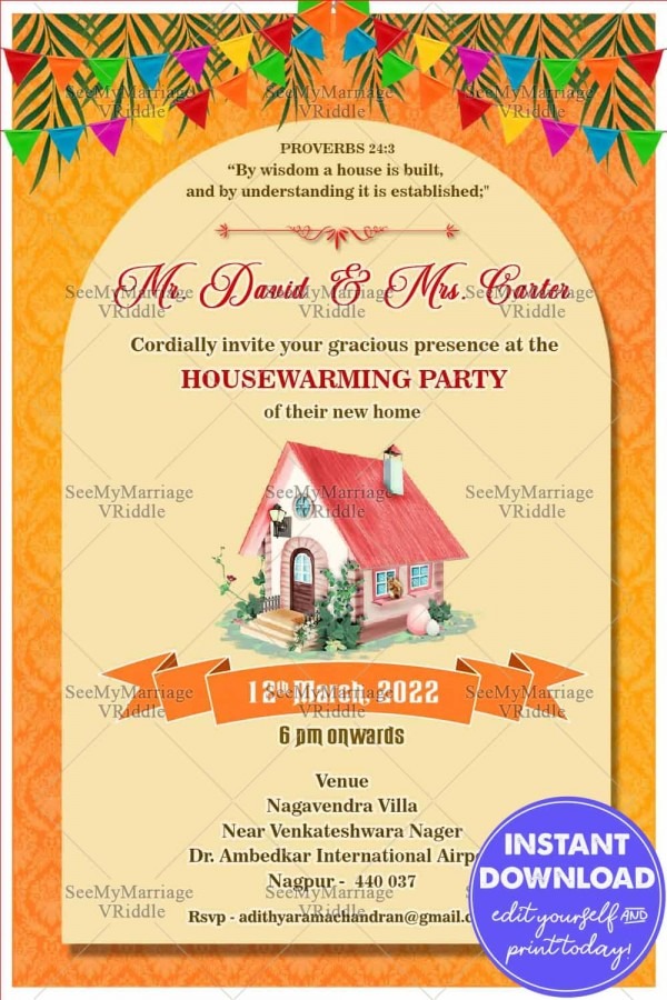 Christian Housewarming Invitation Card With Cottage Clip Art ...