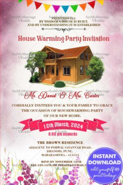 Housewarming Party Invitation With House Clip Art And Flower