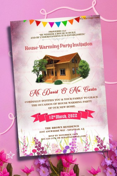 Housewarming Party Invitation With House Clip Art And Flower