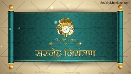 Marathi Wedding Scroll Invitation Dark Green & Cream Background Theme Video