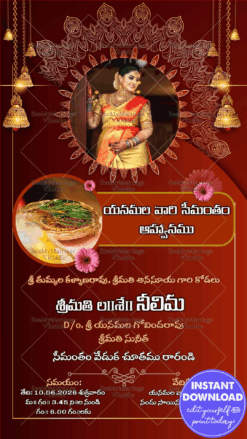 Seemantham Invitation Telugu Baby Shower Red Gold Theme