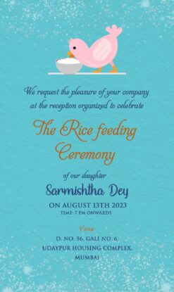 Baby Chick Blue Theme First Rice Ceremony Invitation