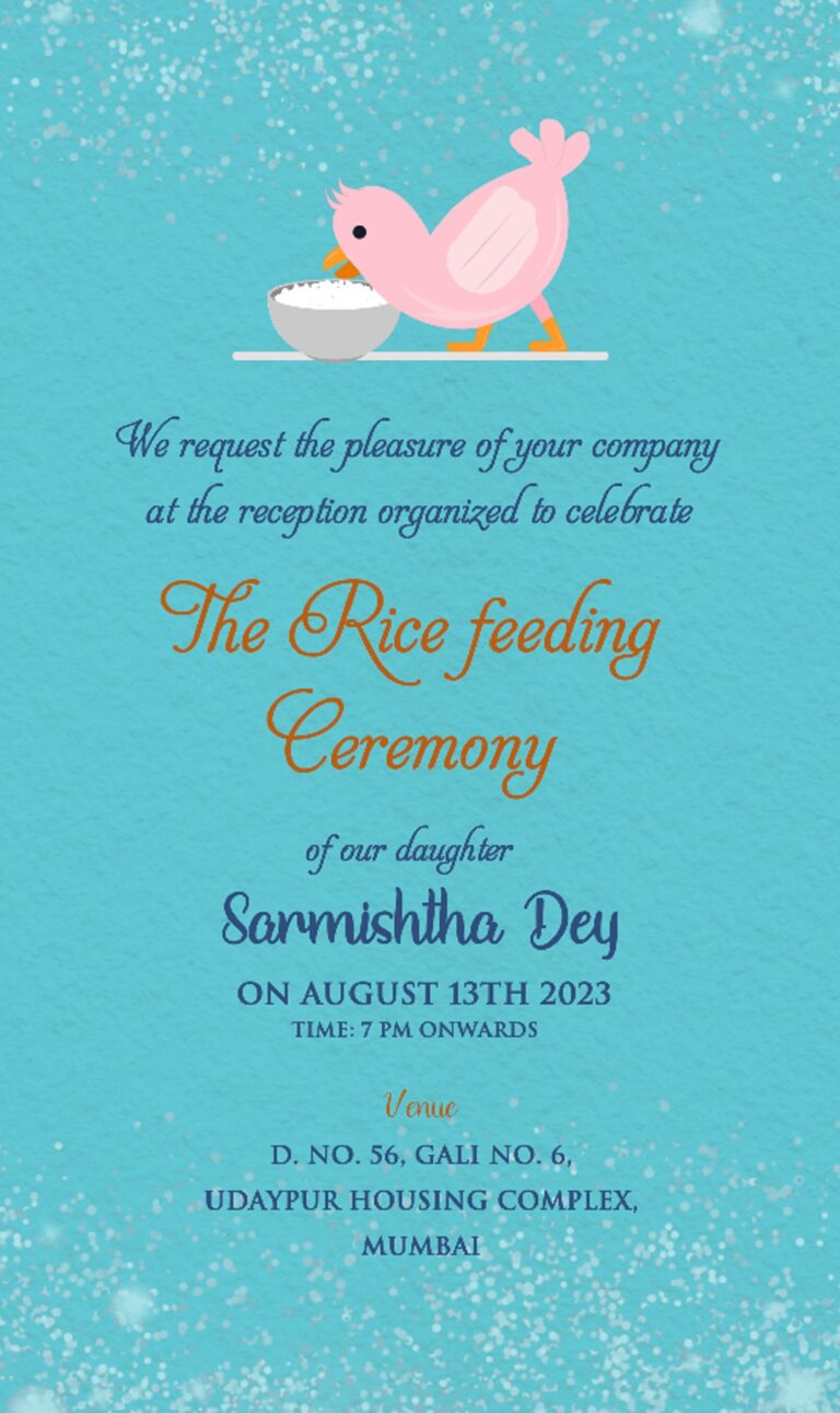 Baby Chick Blue Theme First Rice Ceremony Invitation