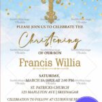 Blue Sky Theme Christening Invitation Card Golden Cross