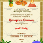 A Traditional Gold Off White Theme Upanayanam Invitation Card With Cartoon Boy
