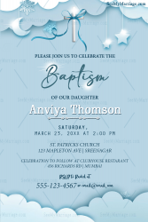 Blue Baptism Invitation Card Adorned With Moon And Stars