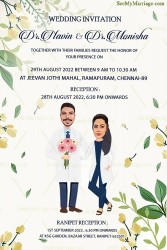 Caricature Theme Doctor Wedding Invitation Card With Floral Accents (1)