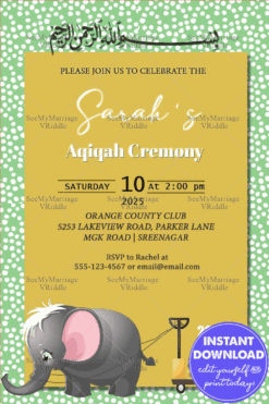 Cute Elephant Theme Aqiqah Invitation card