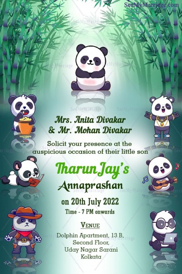 Cute Panda Annaprashan First Rice Eating Ceremony Invitation Card (1)