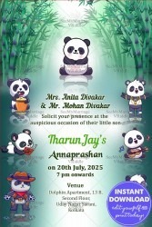 Cute Panda Annaprashan First Rice Eating Ceremony Invitation Card