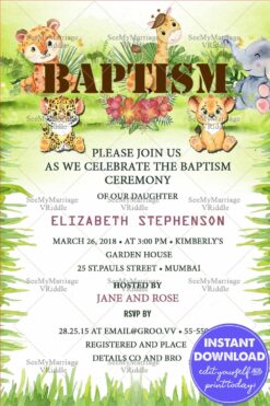Fun Jungle Theme Baptism Invitation Card
