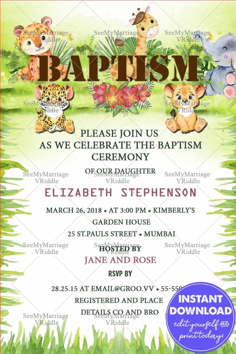 Fun Jungle Theme Baptism Invitation Card