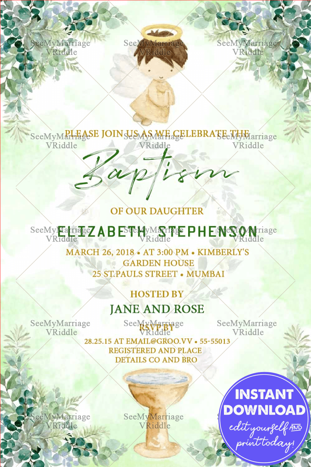 Garden Of Eden Theme Baptism Invitation
