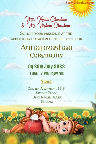 Krishna Theme Annaprashan Invitation Card For First Rice Ceremony (2)
