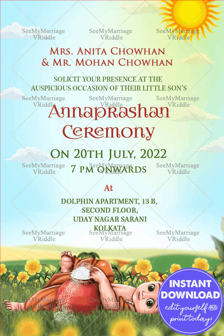 Krishna Theme Annaprashan Invitation Card For First Rice Ceremony