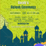 Mosque Theme Aqiqah Invitation card Bright Green