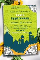 Mosque Theme Aqiqah Invitation card Bright Green