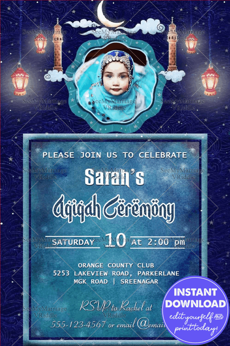 Night Sky Lantern Theme Aqiqah Invitation With Baby Photo