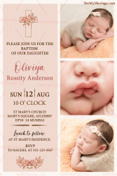 Peachy Pink Baptism Invitation Card With Baby Photos