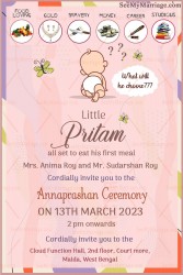 Pink Annaprashan Invitation Card Cute Cartoon Baby
