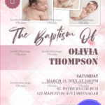 Pink Theme Baptism Invitation Card With Baby Photos