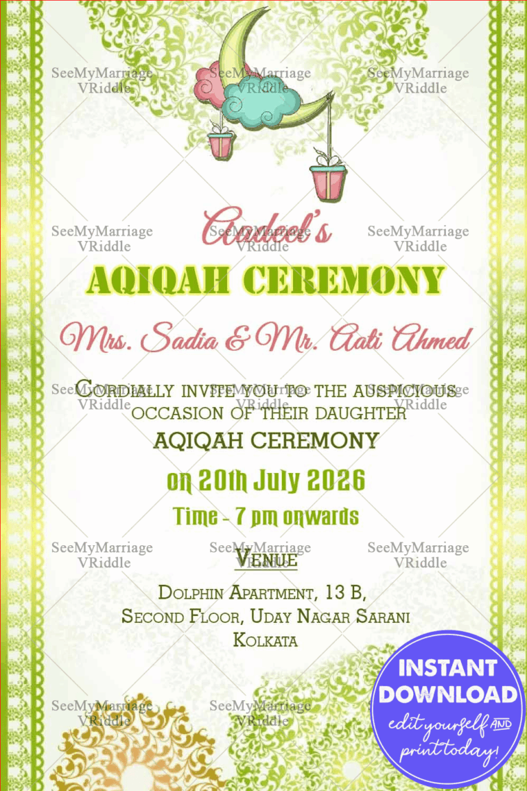 Playful Crescent Moon Theme Aqiqah Invitation Card