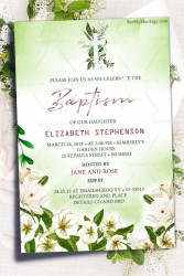 Subtle Floral Theme Baptism Invitation Card White Flowers