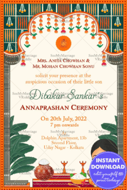 Traditional Annaprashan Invitation Card Mother And Child Illustration