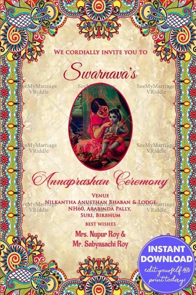 Traditional Annaprashan Vintage Invitation Card Yashodha Krishna Image ...