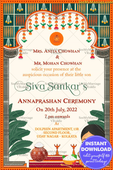 instant-traditional-annaprashan-invitation-card-mother-and-child-illustration