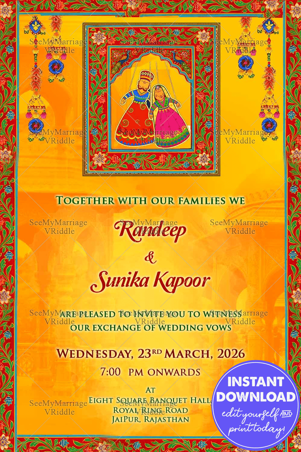 Traditional Rajasthani Wedding Modern Invitation Card Red Yellow Theme