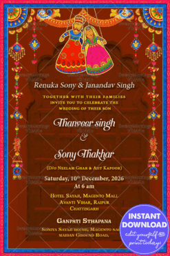 Vibrant Rajasthani Wedding Invitation Card Puppet Theme