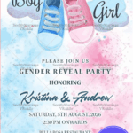 Booties Theme Gender Reveal Invitation Card Pink Or Blue