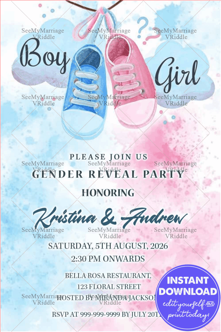 Booties Theme Gender Reveal Invitation Card Pink Or Blue