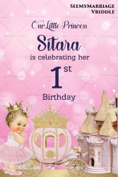Cinderella Theme 1st Birthday Invitation Video Pink