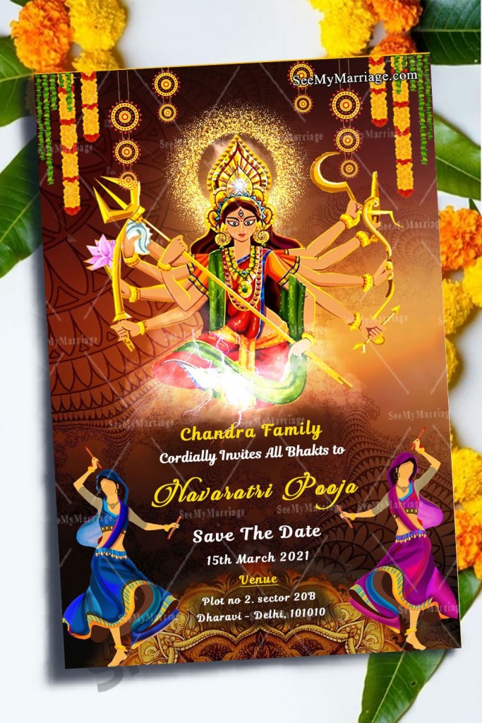 Devi Navaratri Mata Ki Jagran Invitation Card Dandia Theme – SeeMyMarriage