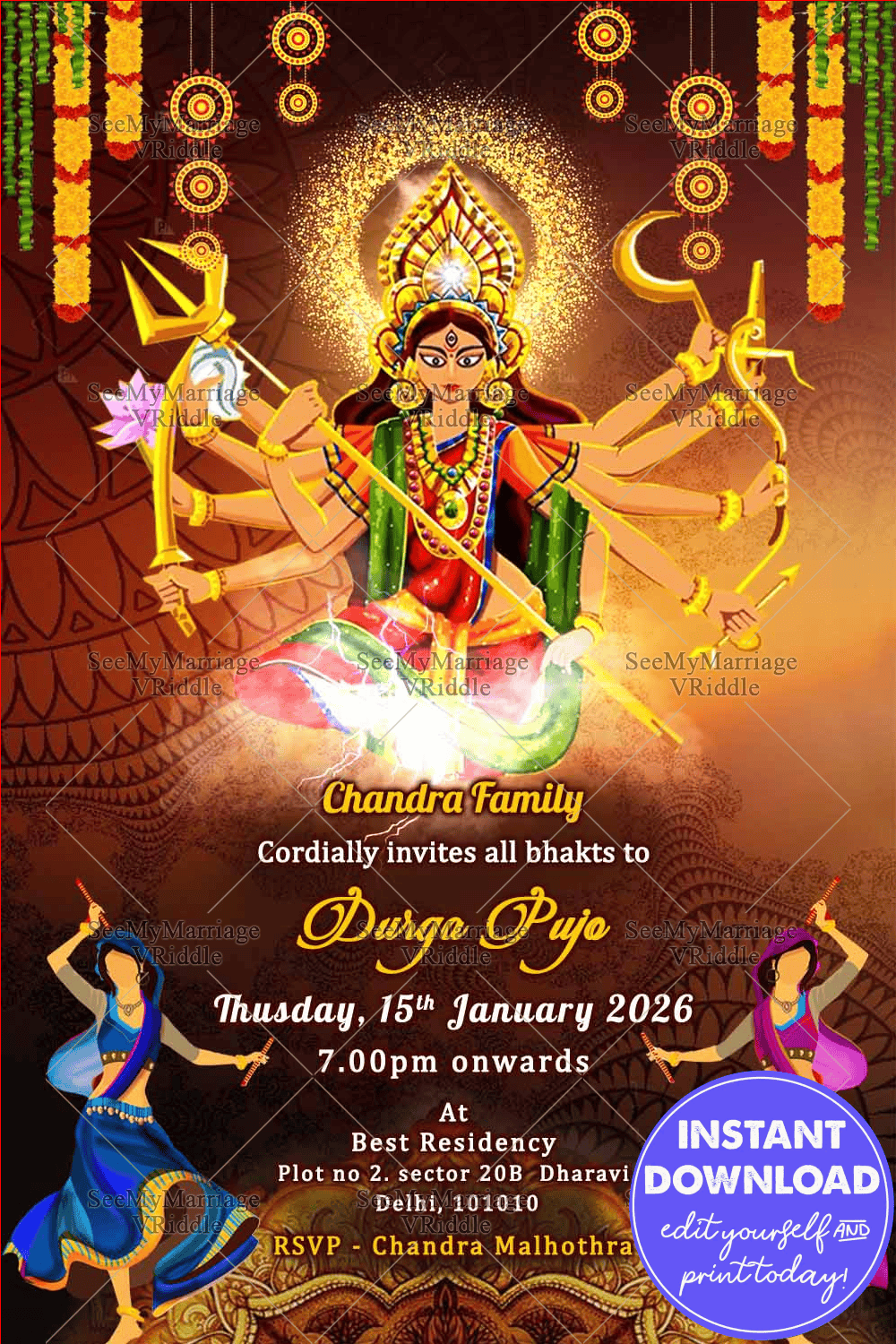 Devi Navaratri Mata Ki Jagran Invitation Card Dandia Theme