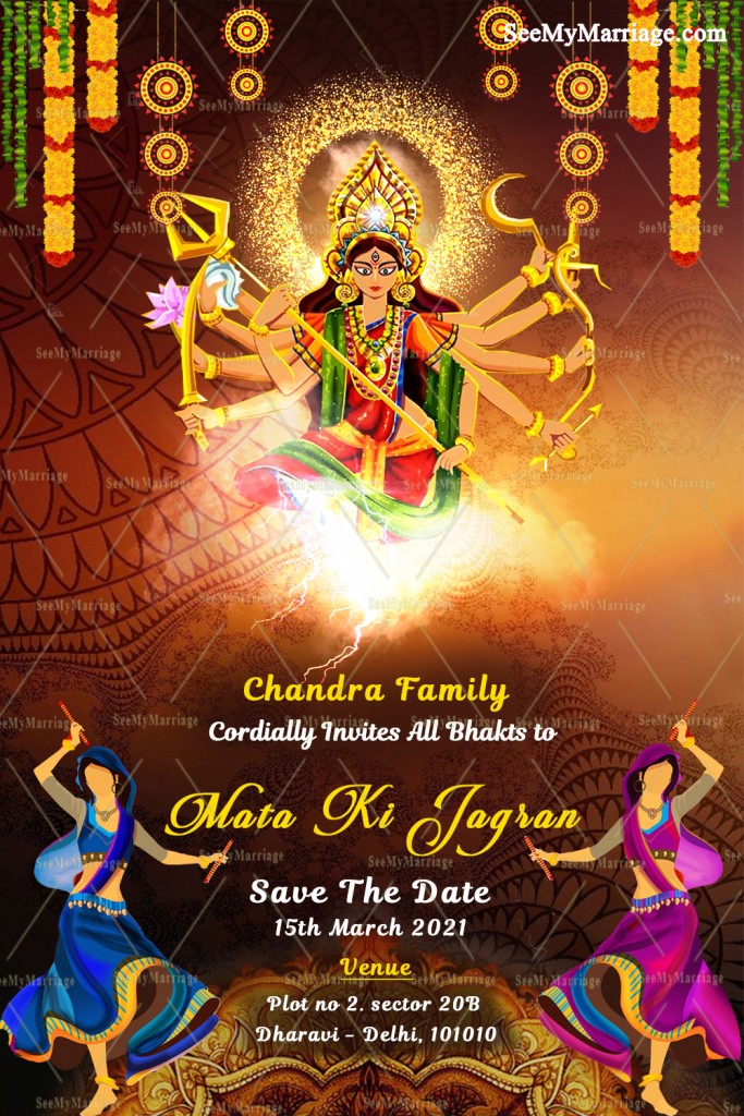 Devi Navaratri Mata Ki Jagran Invitation Card Dandia Theme – SeeMyMarriage