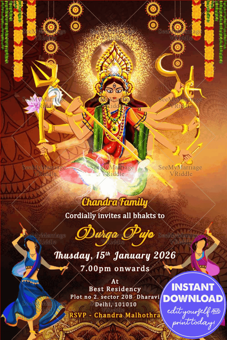 Devi Navaratri Mata Ki Jagran Invitation Card Dandia Theme
