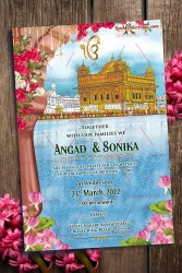 Floral Punjabi Wedding Invitation Waheguru Kripa, Golden Temple