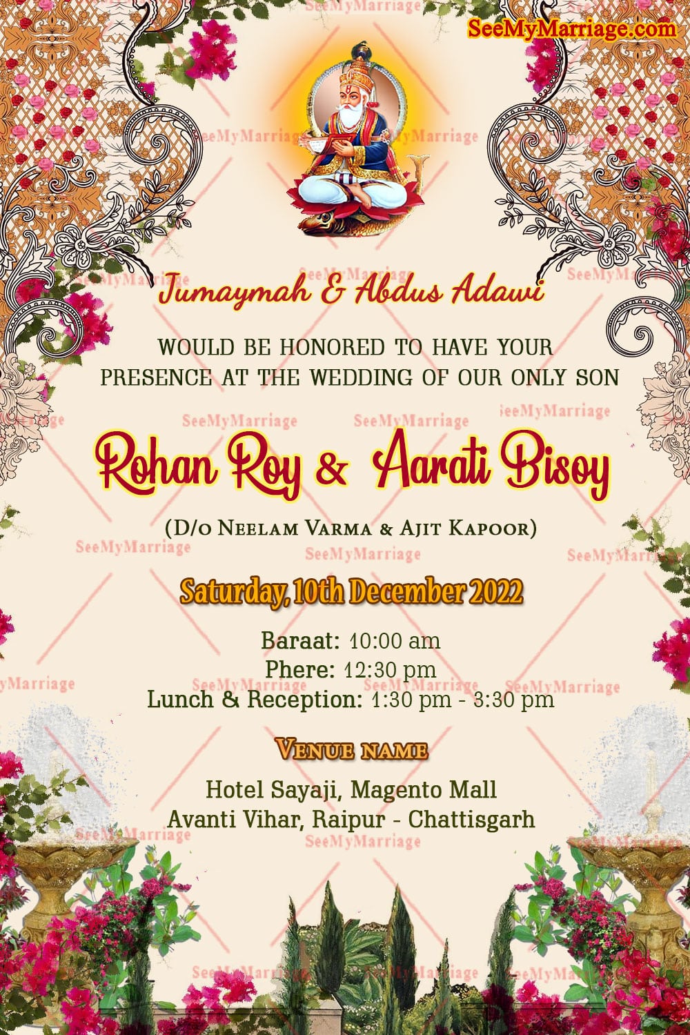 Garden Theme Sindhi Wedding Invitation Card Jhulelal Maharaj ...