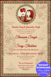 Rajasthani-Wedding-Invitation-Red-Gold-theme-cartoon-couple