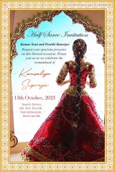 Royal Halfsaree Invitation Card Red Bejeweled Girl