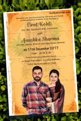 Temple Theme Virat and Anushka Couple Caricature Wedding Invitation Card