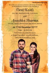 Temple Theme Virat and Anushka Couple Caricature Wedding Invitation Card