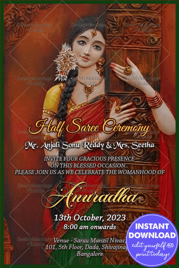 Thinking Girl Half Saree Ceremony Invitation Card